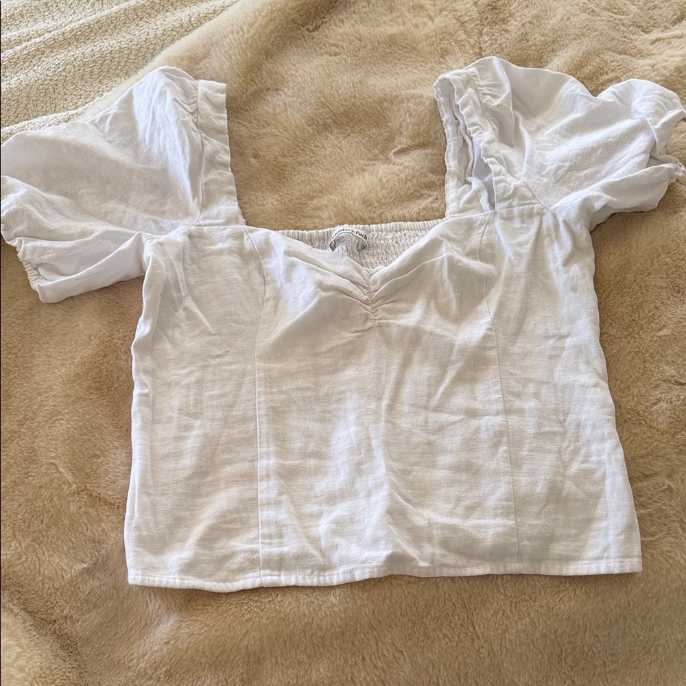 Abercrombie & Fitch White Puff-Sleeve Square-Neck Crop Top